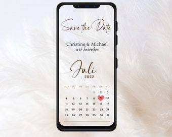 Digitale Save the date Karte zum versenden WhatsApp Wir heiraten Karte  Terminankündigungen Hochzeitseinladung personalisiert Kalender