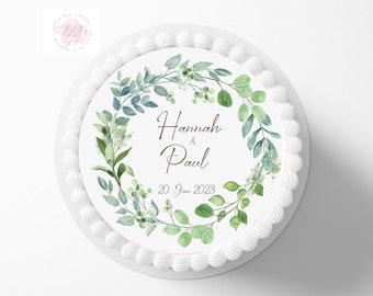 Eucalyptus Leaf Wedding Cake Topper, Personalized Fondant