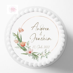 Tortenaufleger Blumen |  | Personalisiert mit Wunschname und Datum oder Zahl |  Hochzeitstorte | Blumen Fondant