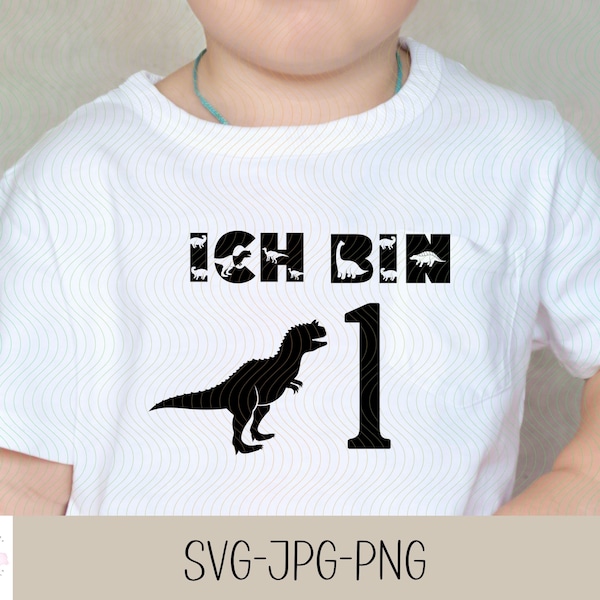Dino Geburtstag | Ich bin 1  | Cut file | Plotterdatei | Cut files for Cricut | Lustiger Kinder T Shirt | Digital download - svg png jpg