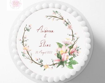 Tortenaufleger Blütenblätter , Personalisiert mit Wunschname und Datum oder Zahl ,  Hochzeitstorte , Blütenblätter Fondant