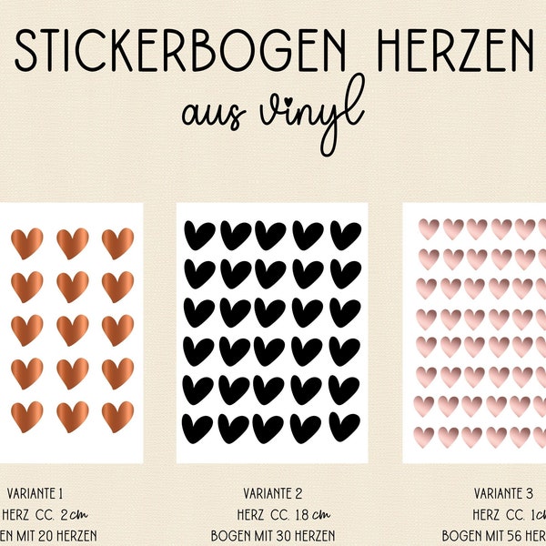 Stickerbogen Herzen |  Herz Aufkleber |  Autoaufkleber Herz | Vinylaufkleber  | Laptop Aufkleber | Heart Sticker