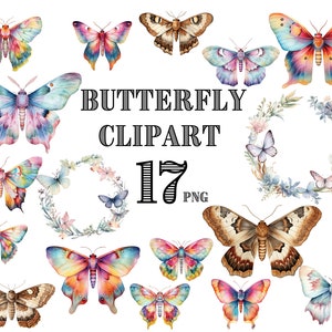 Aquarell Schmetterlinge Clipart, Schmetterling PNG, Aquarell Clipart Bundle, Junk Journal, digitaler Planer, Schmetterling Sublimation