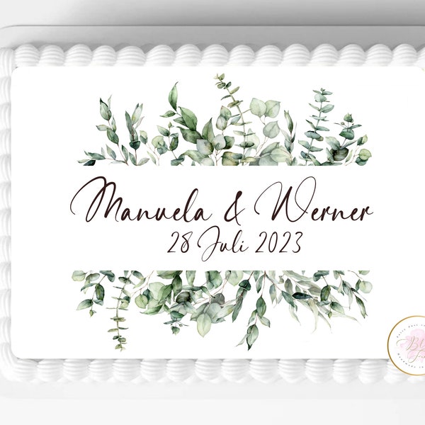 Tortenaufleger Eucalyptus | zur Taufe für Mädchen | Cake Topper essbar | personalisiert mit Wunschname & Datum |  Tortndeko | Torten Bild |