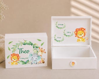 Caja de madera personalizada para recuerdos de bebé / Diseño de animales