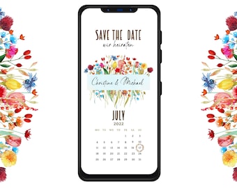 Digitale Save the date Karte zum versenden WhatsApp Wir heiraten Karte  Terminankündigungen Hochzeitseinladung personalisiert Kalender