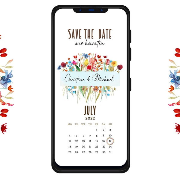 Digitale Save the date Karte zum versenden WhatsApp Wir heiraten Karte  Terminankündigungen Hochzeitseinladung personalisiert Kalender