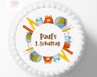 Tortenaufleger Einschulungstorte , Personalisiert mit Wunschname und Datum oder Zahl ,  1. Schultag ,  Fondant