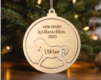Personalisierter Weihnachtsbaum-Anhänger Christbaumanhänger mit Wunschnamen aus Holz , Weihnachtskugel aus Holz ,Christbaumschmuck