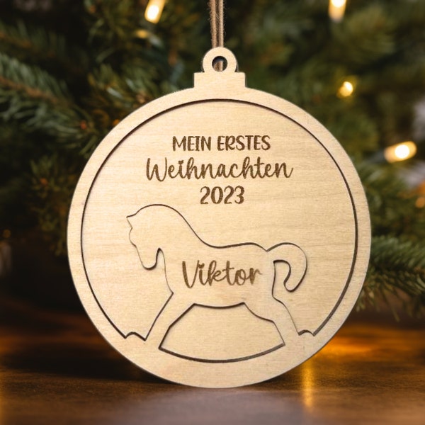 Personalisierter Weihnachtsbaum-Anhänger Christbaumanhänger mit Wunschnamen aus Holz , Weihnachtskugel aus Holz ,Christbaumschmuck