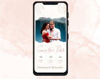 Digitale Save the date Karte zum versenden WhatsApp Wir heiraten Karte  Terminankündigungen Hochzeitseinladung personalisiert Kalender