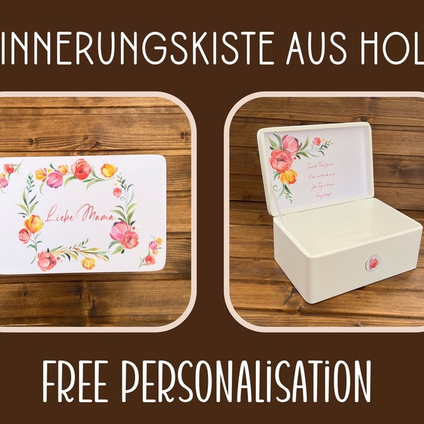 Erinnerungsbox aus Holz | Memory Box | Erinnerungskiste | Baby Box | Holzkiste | Keepsake | Personalisierte Kiste | Gift Box | Blumen