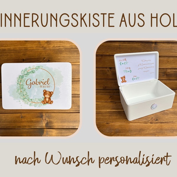 Erinnerungsbox aus Holz mit Namen Personalisiert, Personalisiertes Baby Taufgeschenk von Pateneltern oder Großeltern, Baby Erinnerungskiste