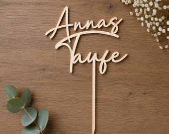 Personalisierter Tortenaufsatz aus Holz mit Namen | Individuelle Geburtstagstortendekoration