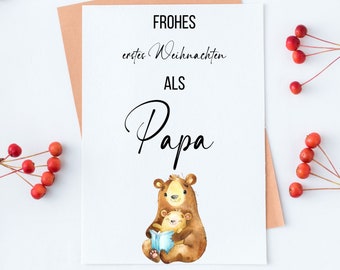 Weihnachtskarte | Weihnachtskarte personalisiert |  &quot;Frohes erstes Weihnachten als Papa&quot; | Grußkarte Weihnachten | Klappkarte mit Umschlag
