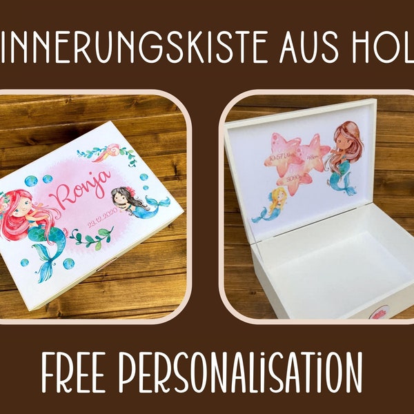 Erinnerungsbox aus Holz | Memory Box | Erinnerungskiste | Mermaid |  Holzkiste | Keepsake | Meerjungfrau Kinder |