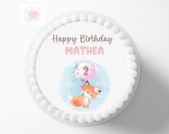 Tortenaufleger Fuchs zur Geburtstag , Tortenbild mit Wunschnamen Personalisiert, Taufe Zuckerbild für Torte Fondant , Waldtiere, Woodland