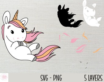Unicornio Kawaii SVG / Imágenes prediseñadas en capas, Baby Shower (Descarga digital)
