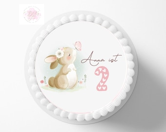Tortenaufleger Hase zur Geburtstag , Tortenbild mit Wunschnamen Personalisiert, Taufe Zuckerbild für Torte Fondant , Einhorn , Unicorn