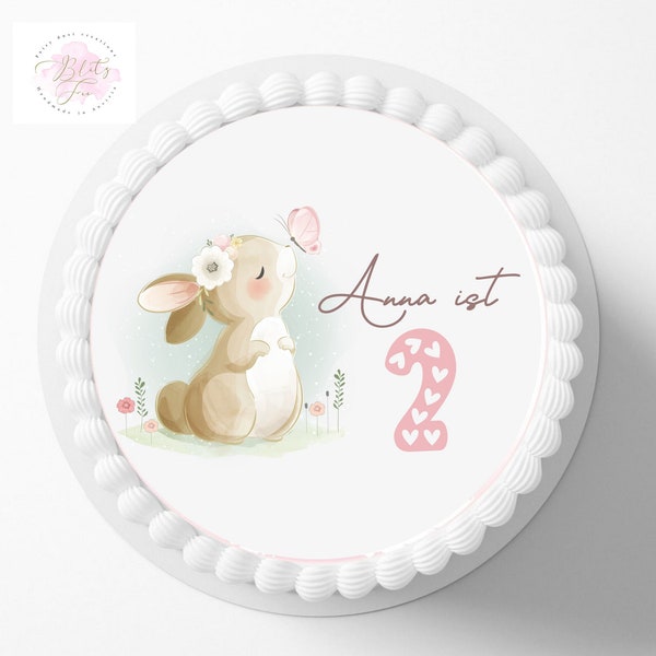 Tortenaufleger Hase zur Geburtstag , Tortenbild mit Wunschnamen Personalisiert, Taufe Zuckerbild für Torte Fondant , Einhorn , Unicorn