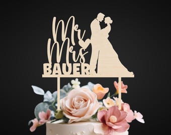 Personalisierter Holz-Hochzeitstorten-Topper – Rustikaler Mr & Mrs Tortenstecker für Ihre Traumhochzeit | Caketopper Hochzeit