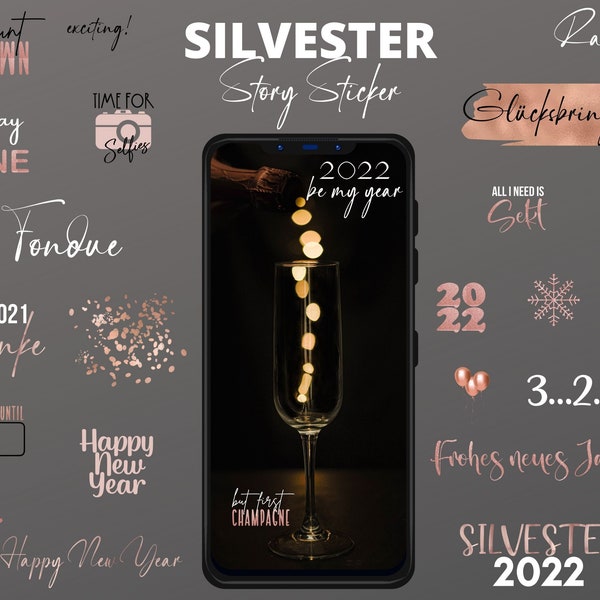 New Year Instagram Sticker | Roségold | Silvester | Instagram story stickers | New Years Eve | Rose Gold | Clipart | Decoration | Deutsch