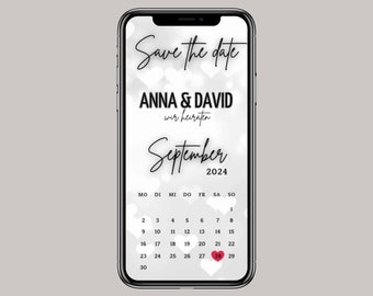 Digitale Save the date Karte zum versenden WhatsApp Wir heiraten Karte  Terminankündigungen Hochzeitseinladung personalisiert Kalender