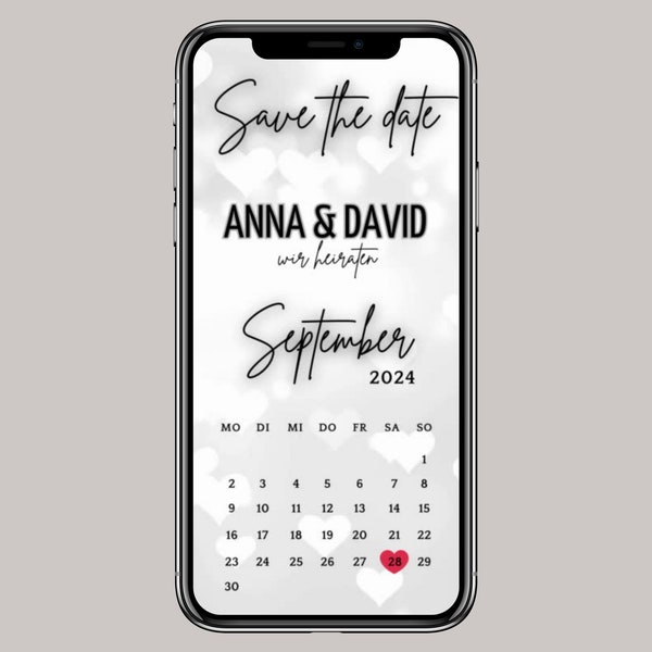 Digitale Save the date Karte zum versenden WhatsApp Wir heiraten Karte  Terminankündigungen Hochzeitseinladung personalisiert Kalender