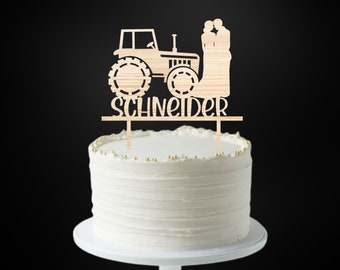 Traktor Hochzeit Cake Topper | Holz Cake Topper Personalisiert | Tortenstecker aus Holz | Kuchenstecker | Caketopper | Braut und Bräutigam
