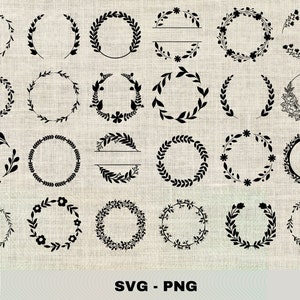 リース バンドル SVG | プロッター ファイル フローラル リース | Cricut | ウェディング デザイン | ベクター | リース モノグラム | 結婚式の花 | イースター クランツ SVG PNG