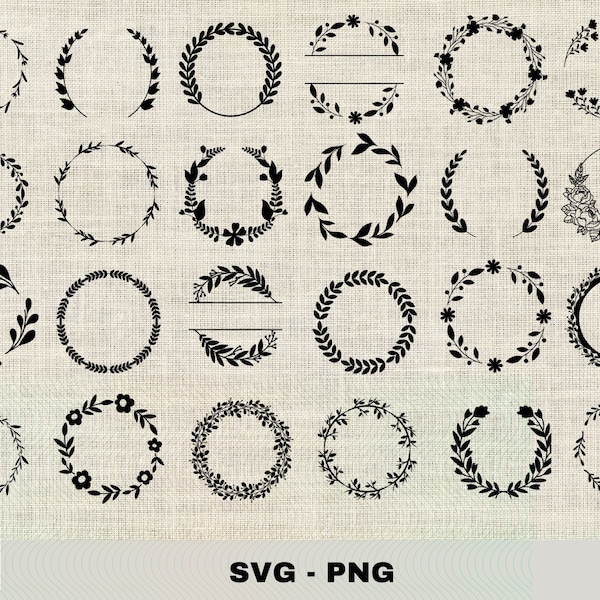 Wreath bundle SVG | Plotter File Floral Wreath | Cricut | Wedding design | Vektor | Wreath Monogram | Hochzeit Blumen | Ostern Kranz SVG PNG