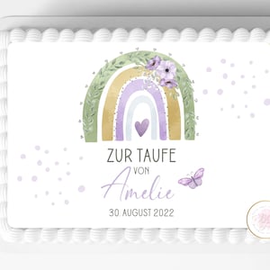 Tortenaufleger Regenbogen | zur Taufe für Mädchen | personalisiert mit Wunschname und Datum |  verschiedene Größen |