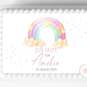 Tortendeko REGENBOGEN Tortenaufleger Kommunion | Konfirmation | Firmung | Kuchendeko rechteckig mit Wunschtext personalisiert | Fondant