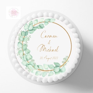 Tortenaufleger Eucalyptus |  | Personalisiert mit Wunschname und Datum oder Zahl |  Hochzeitstorte | Eucalyptus Fondant
