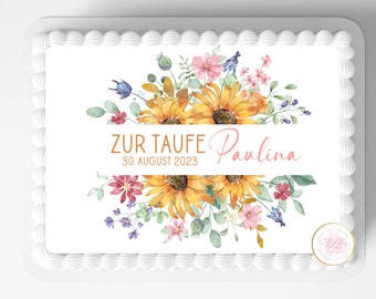Tortenaufleger Blumen | zur Taufe für Mädchen | personalisiert mit Wunschname und Datum |  verschiedene Größen |