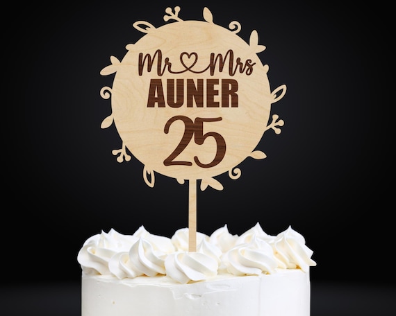 Personalisierter Cake Topper Silberhochzeit – Tortenstecker 25 Jahre Ehe – Individuelle Tortendeko Jubiläum