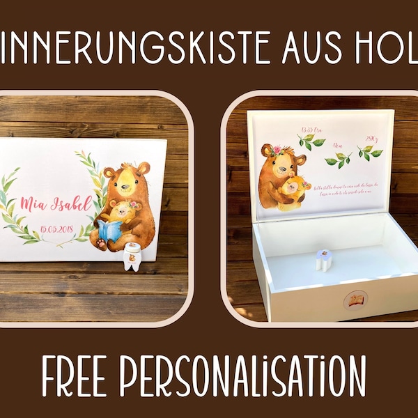 Erinnerungsbox aus Holz | Memory Box | Erinnerungskiste | Baby Box | Holzkiste | Keepsake | Personalisierte Kiste | Gift Box | Papa Bär