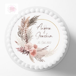 Tortenaufleger Boho |  | Personalisiert mit Wunschname und Datum oder Zahl |  Hochzeitstorte |  Fondant