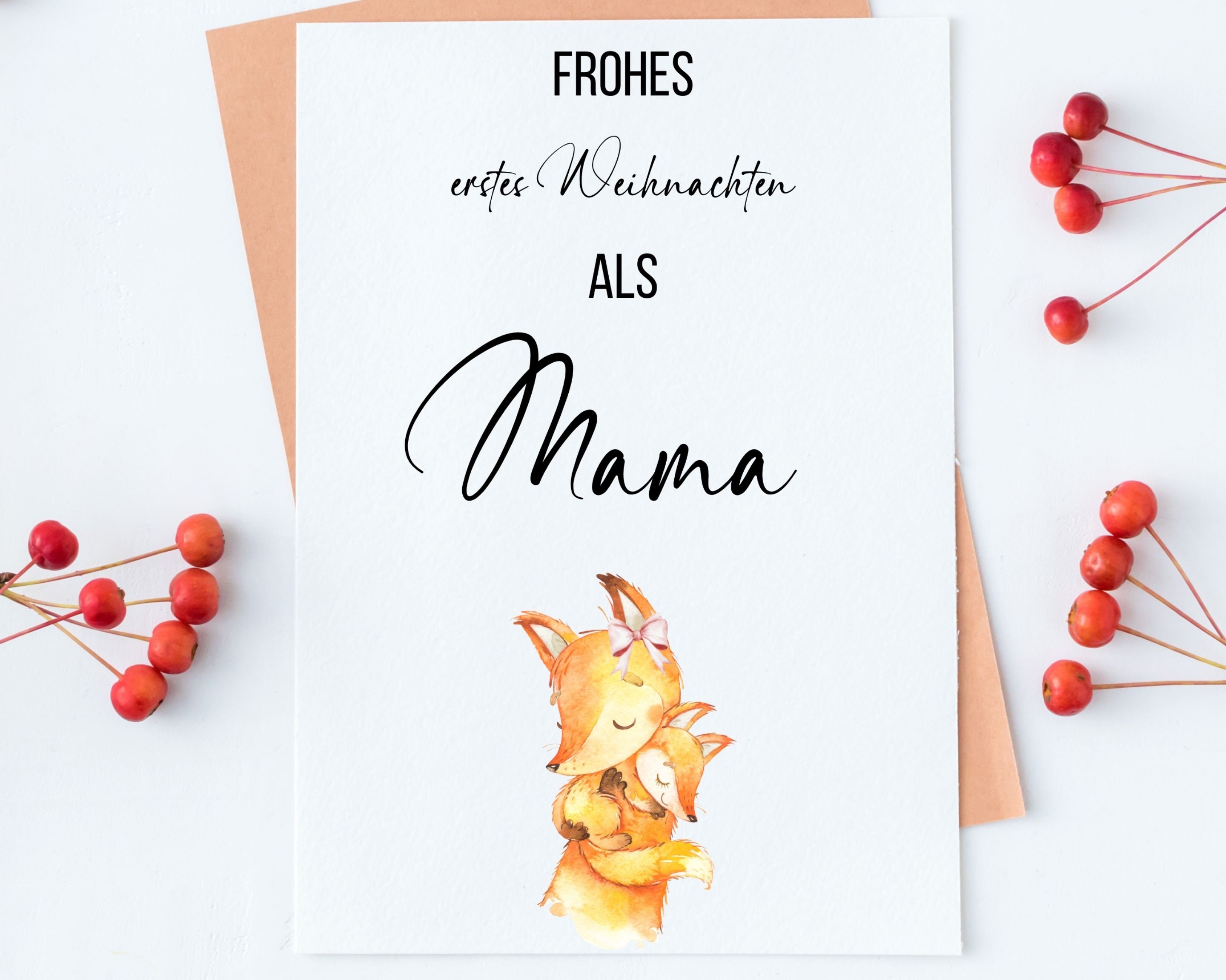 Weihnachtskarte | Weihnachtskarte personalisiert |  "Frohes erstes Weihnachten als Mama" | Grußkarte Weihnachten | Klappkarte mit Umschlag