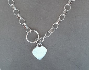 A vintage 14.5 inch solid silver belcher link choker chain with heart