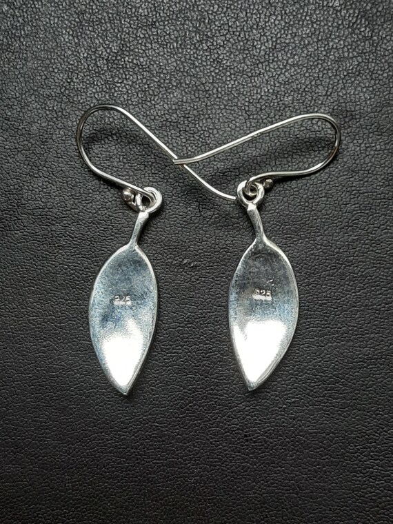 A vintage pair of silver abalone shell leaf drop … - image 5