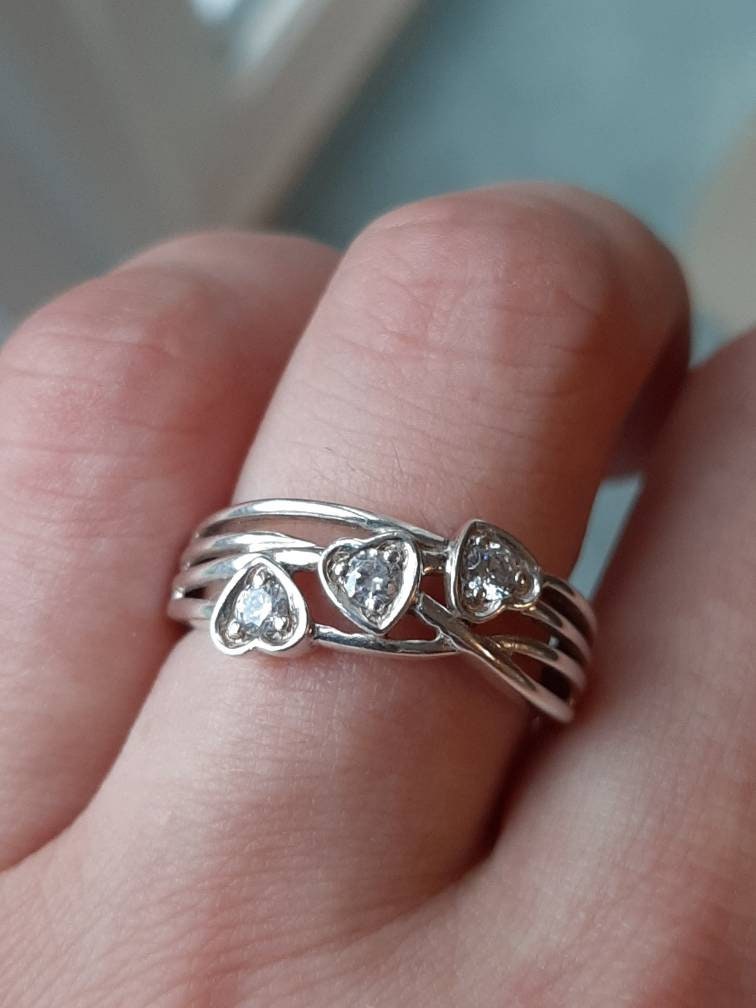 A Silver Cubic Zirconia Heart Ring - Etsy