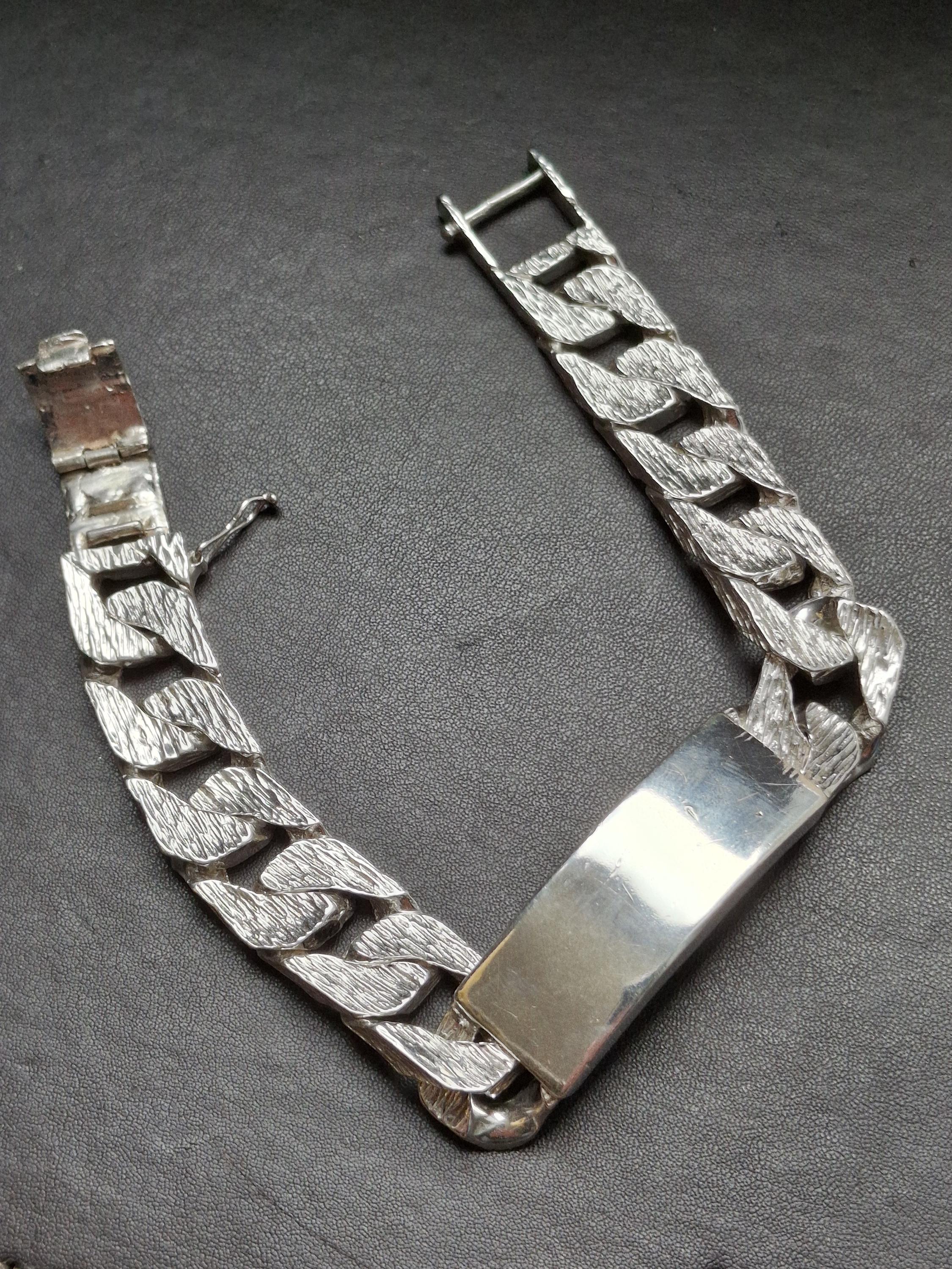 A Heavy Vintage Silver Identity Bracelet - Etsy A Heavy Vintage Silver Identity Bracelet - Etsy
