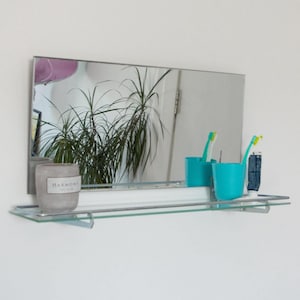 Vintage Bathroom Glass Shelf with Mirror, Vintage Bath Accessory Shelf, Minimalism Bathroom Mirror, Space Age Mirror Shelf, Bath Fittings