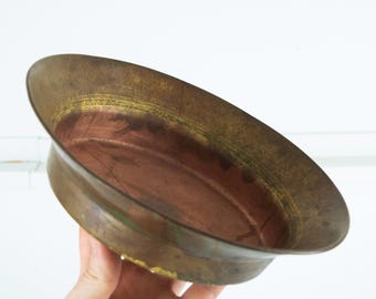 Vintage Brass Bowl, Antique Copper Basin, Primitive Laundry Tub, Jam Basin