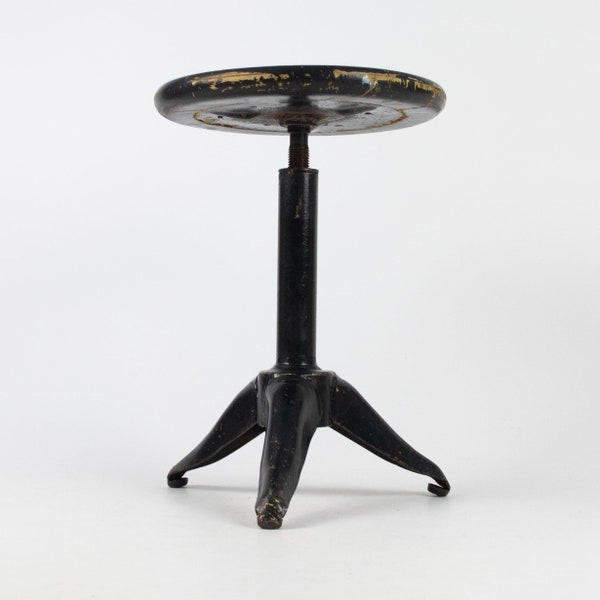 Vintage industrial swivel stool. Kitchen tripod stool. Old 1970s metal wood swivel stool. Vintage workshop stool. Counter height stool