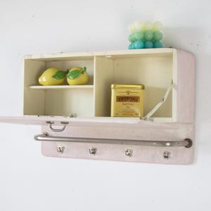 Vintage Bath Medicine Cabinet or Rustic Kitchen Wall Shelf with Hooks and Towel Rack