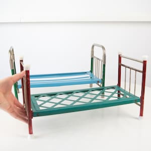Vintage metal doll bed. Old large toy bed for toddler room. Vintage kids room decor. Bed for dolls. Unique nursery decor.