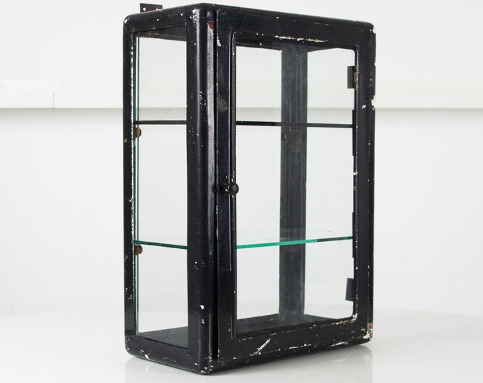 Vintage Glass Bathroom Medicine Red Cross Metal