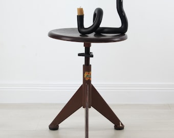 Vintage Industrial Swivel Stool: Red Bakelite Adjustable Tripod or Bar Furniture